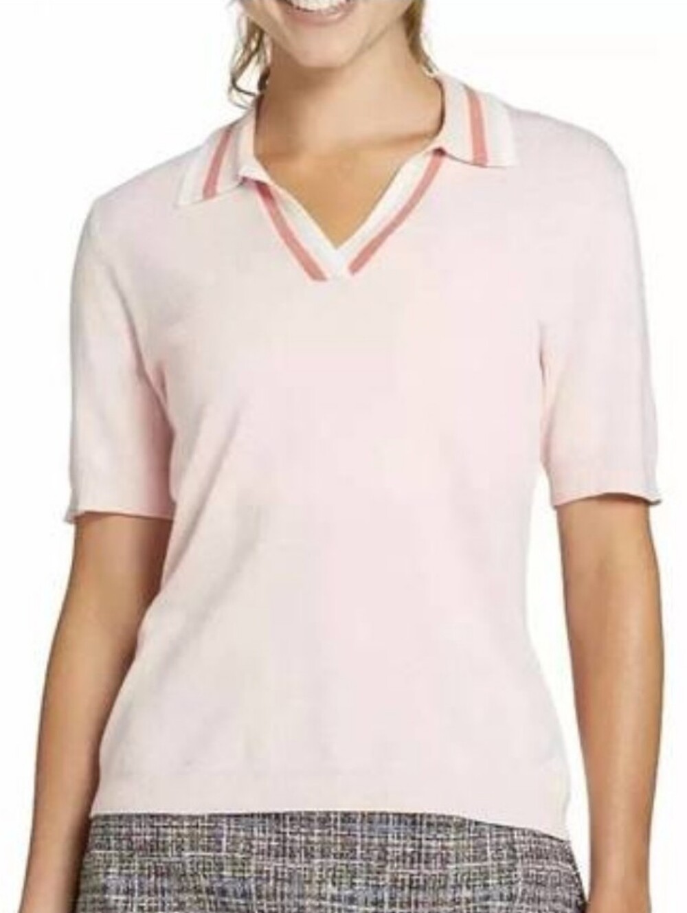 Lady Hagen Pink Knit Polo Style Top